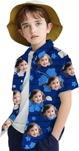 Face Hawaiian Shirt for Kids, Personalized 2-6 Years Children Face Photo Floral Hawaiian Shirt, Gifts for Boys/Girls Multiple Colors