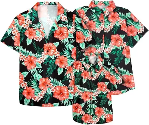Family Hawaiian Matching Outfits Mommy Dad and Me Beach Shirt Tropical Flower Short Sleeve Button Down Tops