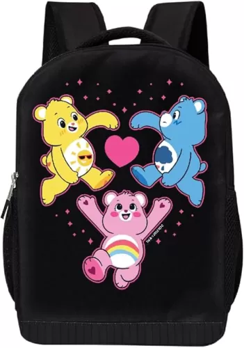 Fast Forward Care Bears Girls Backpack for School - Stylish School & Travel Knapsack Kids Bookbag with Laptop Sleeve (Pink-Blue-Yellow Heart)