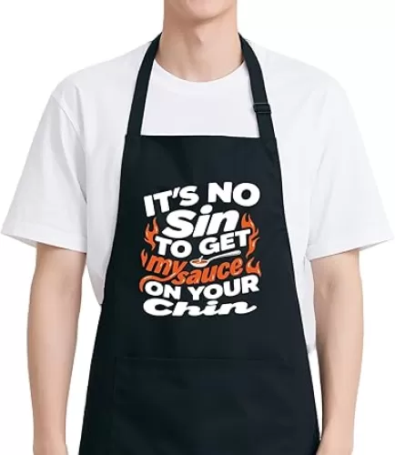 Funny BBQ Apron for Men with 2 Pockets, Adjustable Water-drop Resistant Apron for Grill Cooking, Chef Gift for Men