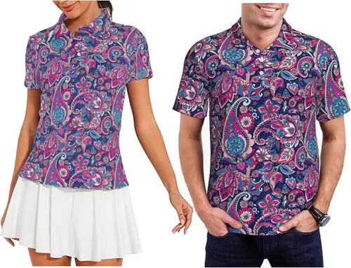 Funny Couple Golf Shirts, Matching Hawaiian Golf Shirt for Couple, Moisture Wicking Couple Polo Shirt for Men Women