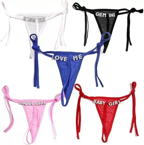 Generic 2-Pack Custom Thong Rhinestone Name Thong with Name on it Personalized Thongs for Women Sexy G-String Panties Gift, Medium, Customized 02