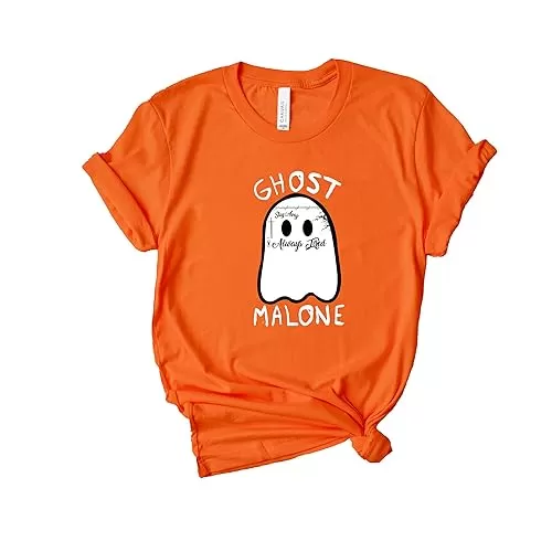 Ghost Shirt For Women And Men, Malone Halloween Shirt, Ghoul Face Tshirt, Spooky Halloween Costumes, Fall Christmas Clothes, Always Tired Graphic Short Sleeve Tees, Orange Halloween Tops