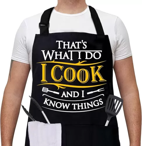 Grilling Aprons for Men, Cnavas Corss Back with Large Pockets Adjustable Chef Aprons, Funny Gifts for Men