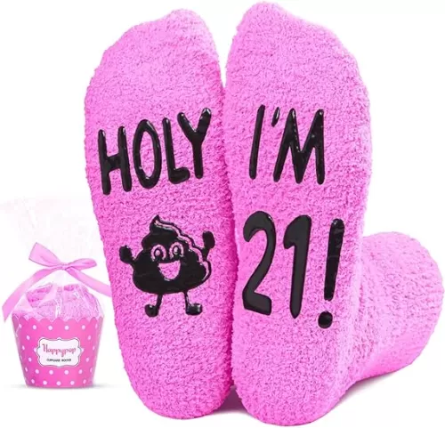 HAPPYPOP 21st Birthday Gift Ideas for Women Men - 21 Year Old Women Birthday Socks