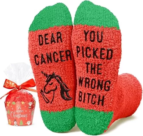HAPPYPOP Cancer Awarenesss Gifts for Women Men - Socks for Breast Cancer Survivors Chemo Care Patient