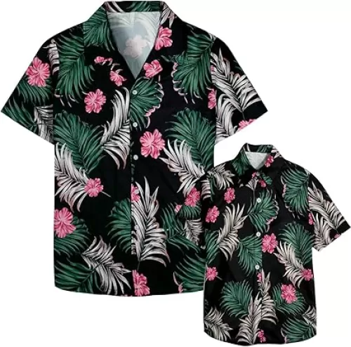 Hawaiian Dad and Son Matching Shirts - Floral Print Short Sleeve Button Down Cute Fathers Gift Set Baby Clothes