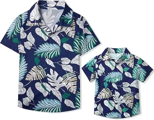 Hawaiian Dad and Son Matching Shirts - Floral Short Sleeve Button Down Shirt Summer Family Vacation Boy Fathers Gift Set