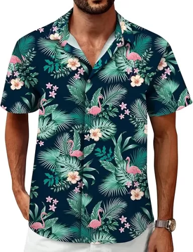 Hawaiian Shirt for Men, Mens Tropical Shirts Short Sleeve, Summer Button Down Vacation Outfits