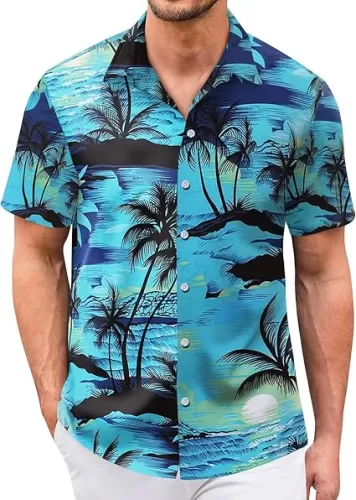 Hawaiian Shirt for Men Short Sleeves Tropical Printed Casual Button Down Summer Beach Floral Shirts