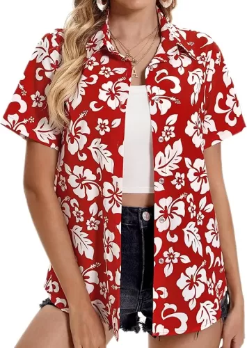 Hawaiian Shirts for Women Tropical Shirt Summer Beach Hawaii Button Down Short Sleeve Blouses Floral Tops Hawaii Outfits 2025