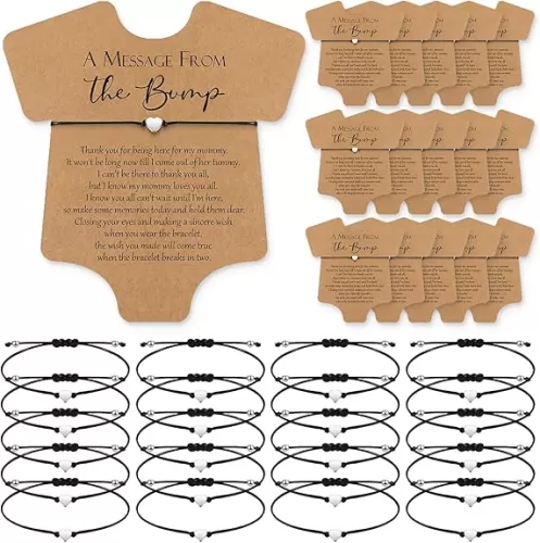 Henoyso 25 Sets Baby Shower Bracelets for Boys Girls Adjustable Wish Bracelets Card Heart Charm Baby Shower Party Favor for Guest Gender Reveal Gifts