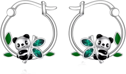 Hypoallergenic Panda Hoop Earrings for Women Sterling Silver Small Animal Huggie Hoop Earrings for Sensitive Ears Panda Jewelry Graduation Gift
