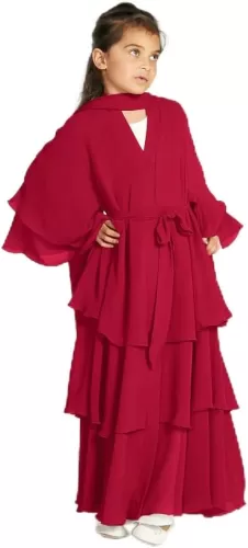 IBTOM CASTLE Girls Muslim Dress Open Front Cardigan Robe Three-layered Chiffon Kaftan Islamic Abaya Kimono Dubai Maxi Dress