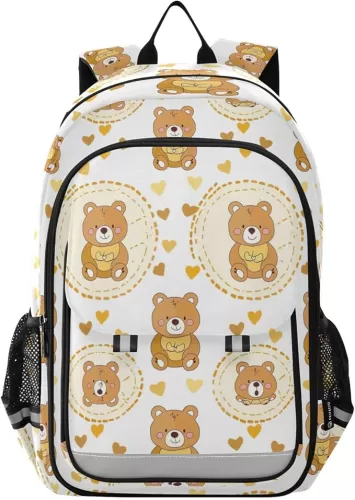 Kawaii Bear Heart School Backpack for Girls-Boys Elementary School Bookbag Daypack for Kids