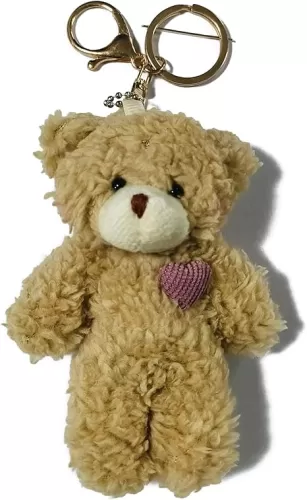Kawaii Plush White Brown Bear Keychain for Women Pink Green Heart Stuffed Soft Cotton Cartoon Teddy Animals Key Chain