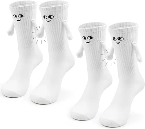 Keauexp Cute Hand Holding Socks, Smile Face Magnetic Socks Funny Birthday Christmas Valentines Gifts for Adult Kids Teen