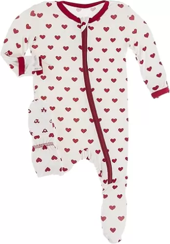 KicKee Full of Hearts Footie with Zipper, One Piece Boy or Girl Baby Clothes
