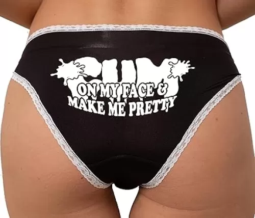 Knaughty Knickers Cum On My Face and Make Me Pretty - Cumslut Princess Adult Design Black and White Bikini Panties
