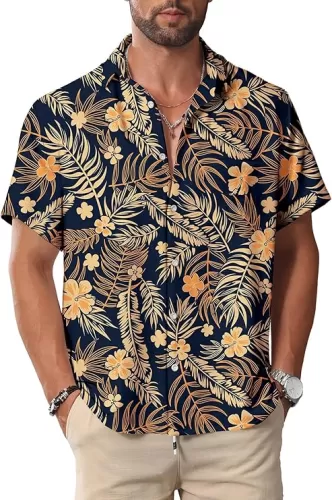 KYKU Hawaiian Mens Shirts Casual: Beach Vacation Tropical Mens Button Down Short Sleeve Shirt with Pocket
