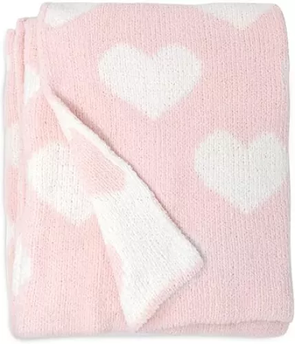 Living Textiles Pink Hearts Chenille Soft Baby Blanket Reversible Premium Cozy Fabric for Best Comfort - for Infant, Toddler, Newborn, Nursery, Girl, Throw, Crib, Stroller, Gift, Pink Hearts 40x30