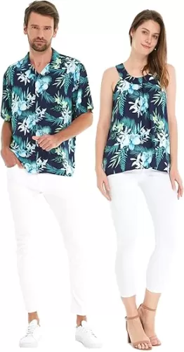 Matchable Couple Hawaiian Luau Shirt or Tank Top in Orchid Breeze