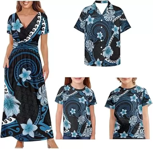 Matching Hawaiian Outfits for Couples, Polynesian Dress & Man Shirt Matching Couples Outfits Family Matching Outfits