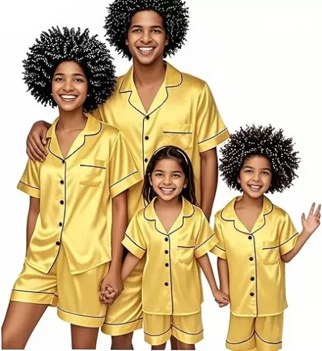 Matching Silk Pajamas Set for Family Summer Short Family Matching Sleepwear Suits Couple Satin Pjs Set