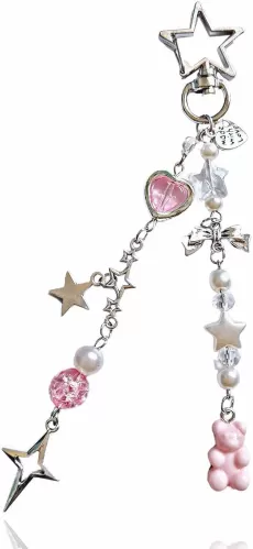 Meefisher Pink Bear Keychain Y2K Aesthetic Charm Cute Keychain Mini Kawaii Accessories for Backpack Purse for Women Birthday