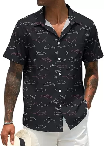 Men Button Up Short Sleeve Hawaiian Shirt Summer Tropical Beach Shirts for Vacation Fishing