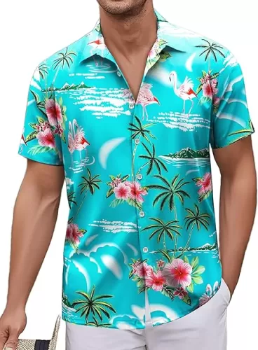 Mens Hawaiian Shirt, Short Sleeves Button Down Beach Clothing, Unisex Summer Flamingos Casual Aloha Floral Shirts