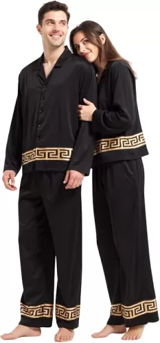 Mens Pajamas Set Luxurious Satin Matching Pajamas for Couples Silk Like PJS