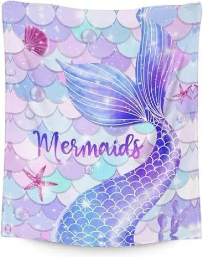 Mermaid Blanket for Girls, Kids Blankets, 50 x 40 Inches Soft Throw, Gift for Mermaids Lovers, Lightweight Soft Glitter Flannel Throws for Bed, Couch Sofa Chair