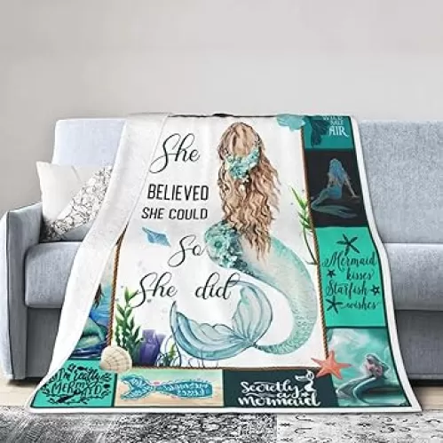 Mermaid Blanket Little Mermaid Tail Throw Decor Blanket Super Warm Soft Plush Fleece Flannel Ocean Gifts for Girls Baby Kids Women Winter Couch Bedding 40"X50"