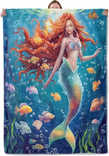 Mermaid Blanket, Mermaid Flannel Blanket Gifts for Women, Soft Warm Lightweight Mermaid Blankets for Living Room Home Sofa Travel Decor 50" x 60"