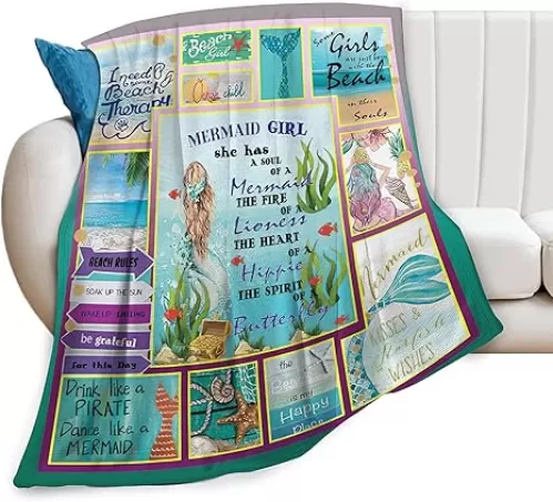 Mermaid Blanket Mermaid Throw Blanket Soft Fleece Flannel Bedding Ocean Gifts for Women Girls Lovers Adults Stuff Plush for Couch Room Decor 40"X50"
