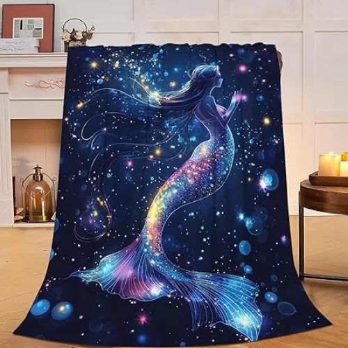 Mermaid Blanket Ocean Throw Blanket Soft Warm Cozy Fuzzy Plush Mermaid Throw Blanket Gifts for Girls Women Lightweight Fleece Flannel Gift Blankets for Kids Adults 40"X50"