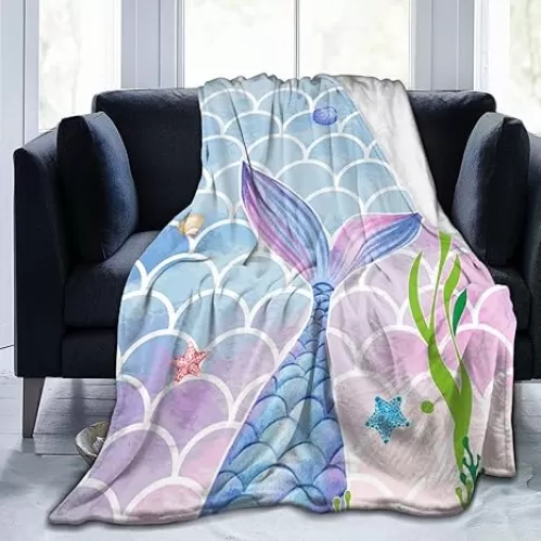 Mermaid Blanket Soft Fleece Flannel Lightweight Birthday Gifts Blankets Cozy Warm Cute Throw Blanket Living Rooms Sofa Decor Blanket All Seasons 50x40 Inches