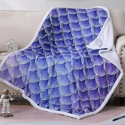 Mermaid Blanket Super Soft & Fuzzy Ocean Theme Throw Cute Plush Fleece Fish-Scale Printed Blankets Gifts for Women Girls Everyday Use (Fish Scale-1)