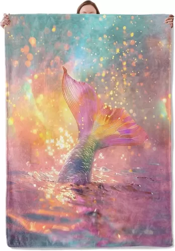 Mermaid Tail Blanket, Ocean Mermaid Flannel Blanket Gifts for Women, Soft Warm Lightweight Blankets for Living Room Home Travel Decor 50" x 60"