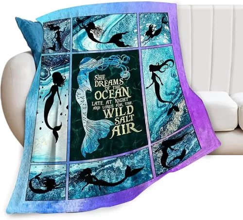 Mermaid Throw Blanket - Cozy Flannel Fleece Fuzzy Warm Soft Plush Lightweight Bedding - Mermaid Gifts for Girls Kids Men - 50"X40"