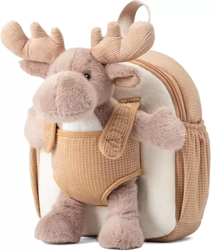 Moonkie Hug & Go™ Reindeer Toddler Backpack – Soft Plush Bag with Take-Along Toy for Kids Aged 2–4 | Ideal for Daycare | Travel & Birthday Gifts