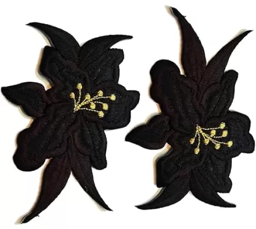 Nipitshop Patches Black Orchid Lilly Flowers Clothing Embroidery Flower Patch Embroidered Iron On Patches Sticker Garment Appliques DIY Accessory