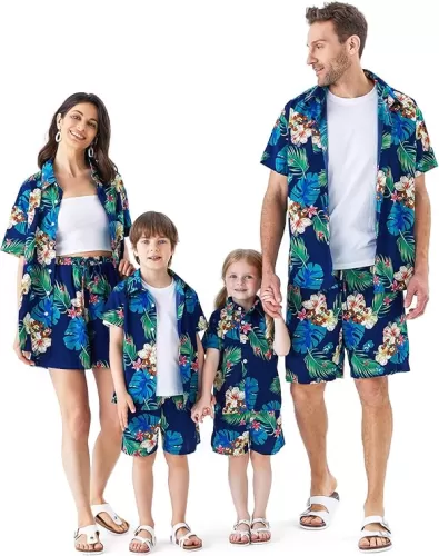 PATPAT Family Matching Outfits Hawaiian Dad and Me Beach Tropical Plant Allover Flower Print Shirt and Shorts Set