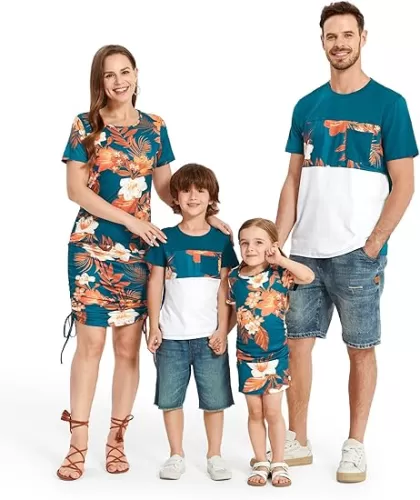 PATPAT Matching Family Outfits Mommy and Me Summer Outfits Short Sleeve Bodycon Dresses and T-Shirts