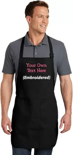 Personalized Apron Add a Name Embroidered Design Add Your Own Name Full-Length Apron with Two Pockets