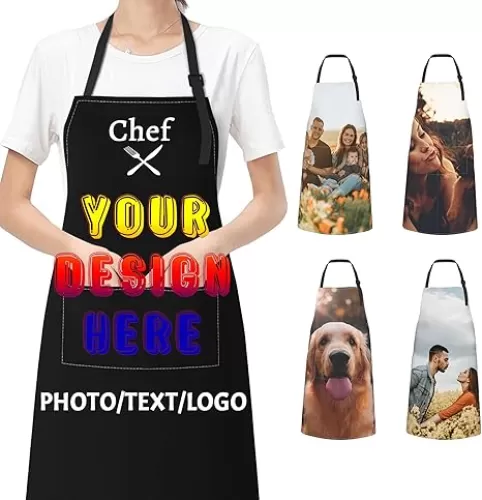 Personalized Aprons for Men Women with 2 Pockets Custom Apron Design Your Text Photo Name Logo Adjustable Waterproof Chef Cooking Apron for Kitchen BBQ Grill Baking