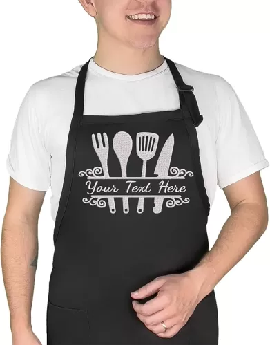 Personalized Chef Apron – Custom Embroidered Kitchen Apron for Men & Women, Adjustable Bib Apron with 2 Pockets for Cooking & Serving
