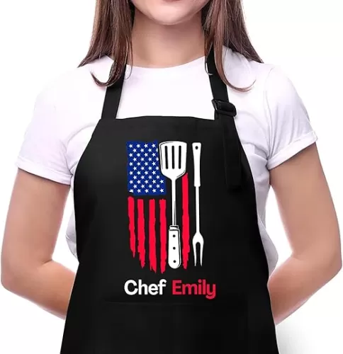 Personalized Chef Apron USA Flag Kitchen Design for Men & Women with Custom Name - Custom Adult Aprons - Perfect Kitchen Cooking Accessory and Chef