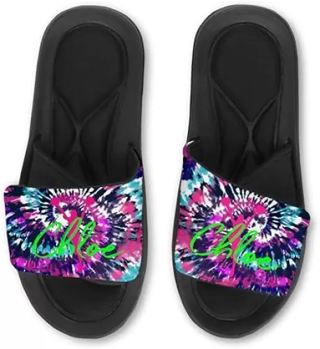 Personalized CUSTOM CHEERLEADING Slides/Sandals/Flip Flops TIE DYE STYLE - CUSTOMIZE with your Name, Number, and/or School! Big Kids, Womens and Mens Sizes